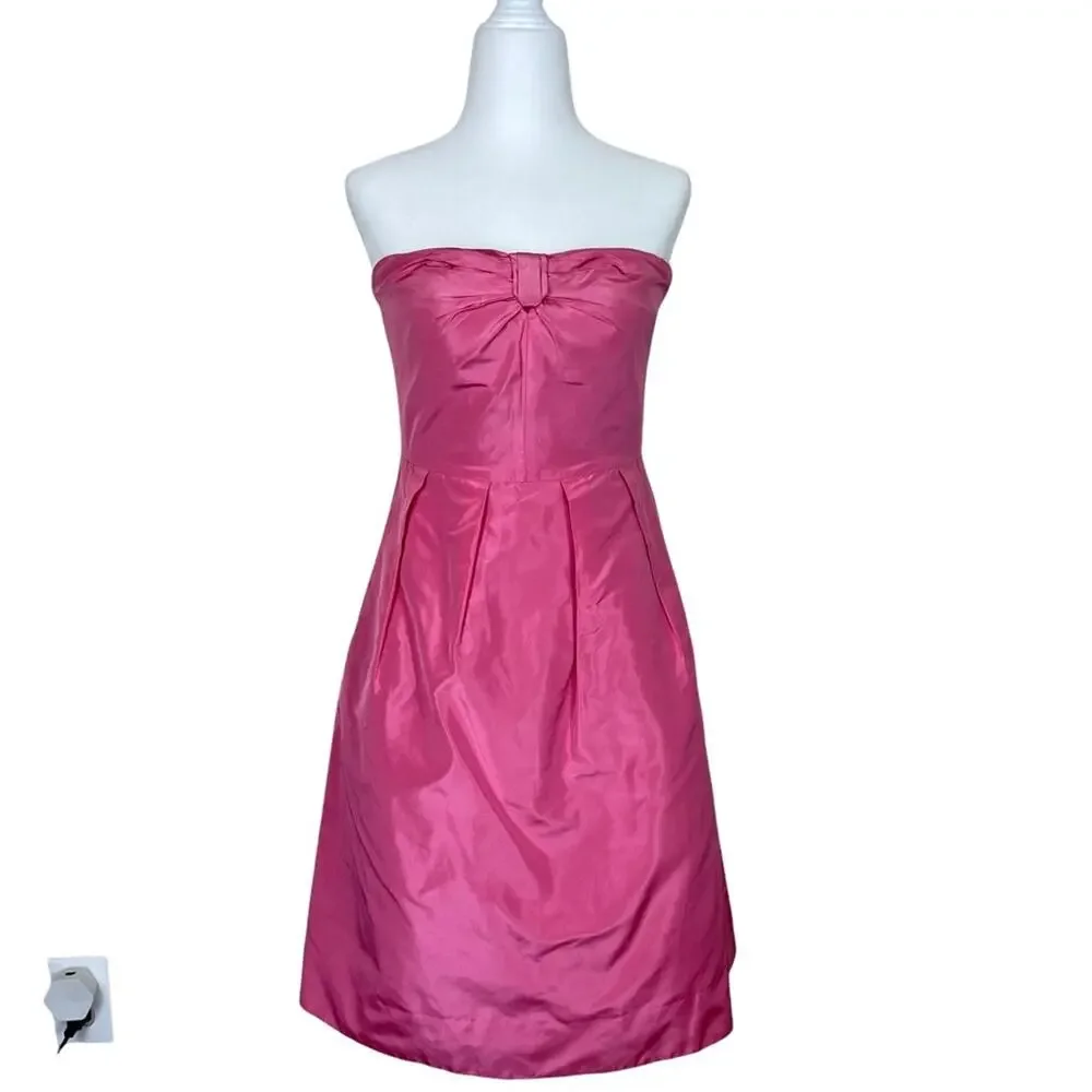 J Crew Silk Taffeta Strapless Bow Front Detail Mini Formal Dress Pink 2